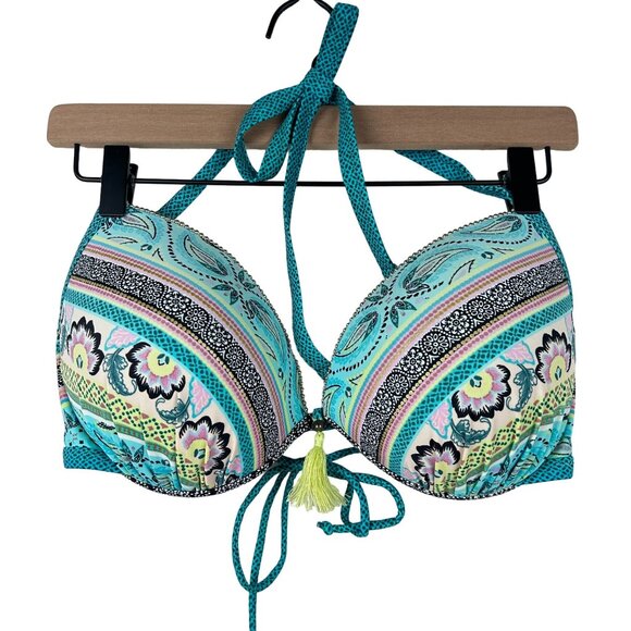 Shade & Shore Molded Bikini Top Womens 36DD Neck Tie Back Tie Embellished - Picture 1 of 4